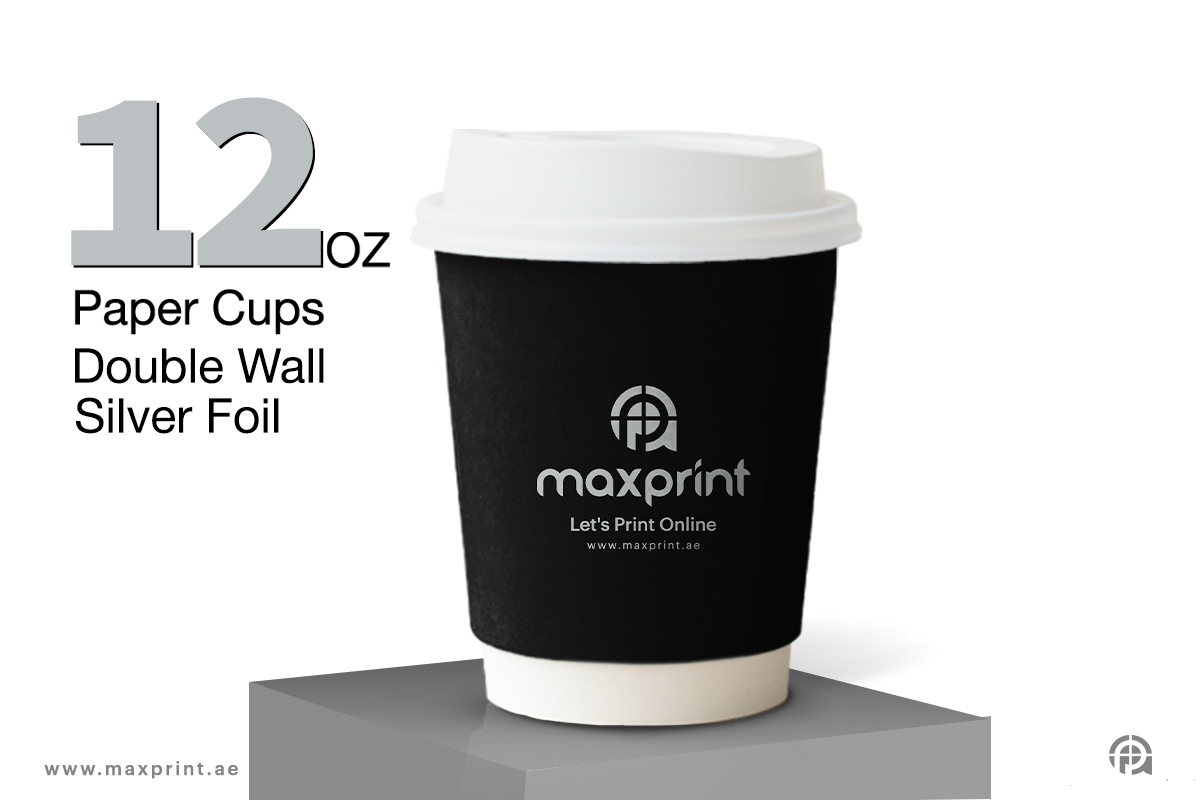1000 كوب ورقي دبل جدار 12 أونص بطباعة + فويل فضي