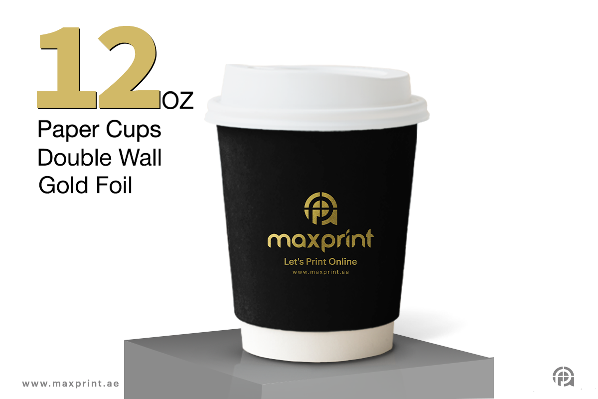 1000 كوب ورقي دبل جدار 12 أونص بطباعة + فويل ذهبي