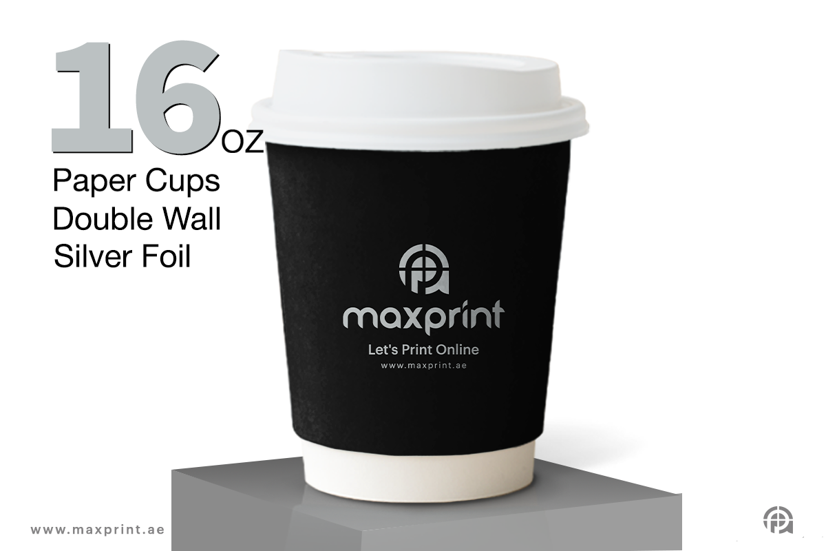 1000 كوب ورقي دبل جدار 16 أونص بطباعة + فويل فضي