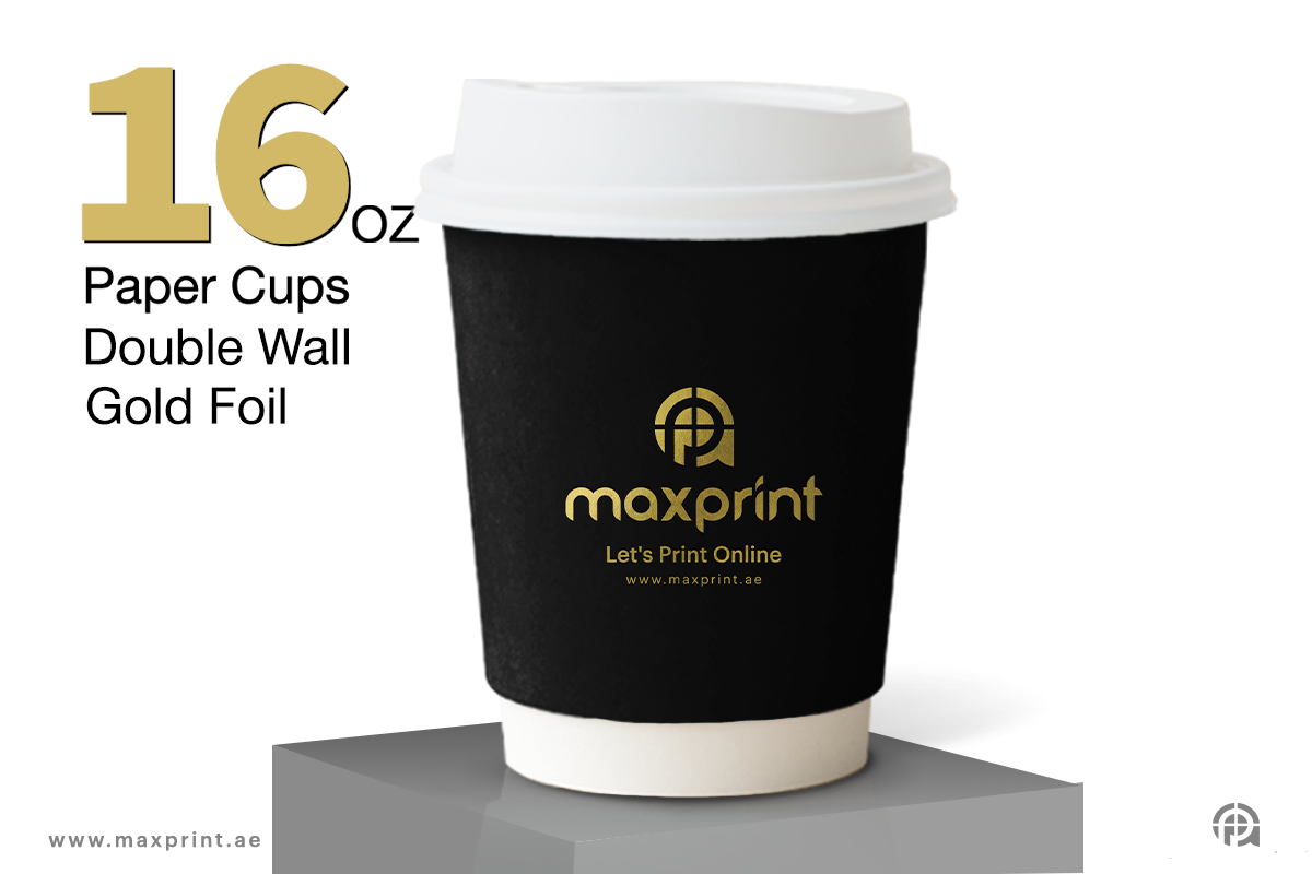 1000 كوب ورقي دبل جدار 16 أونص بطباعة + فويل ذهبي