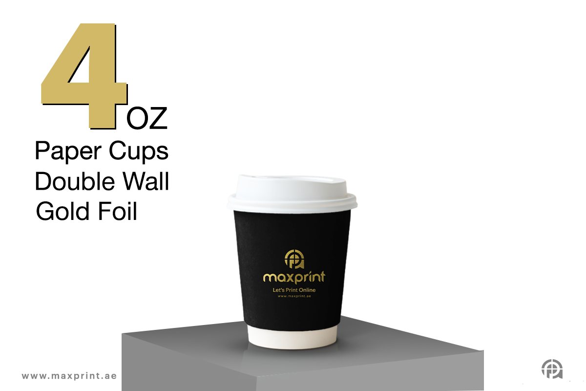 2000 كوب ورقي دبل جدار 4 أونص بطباعة + فويل ذهبي
