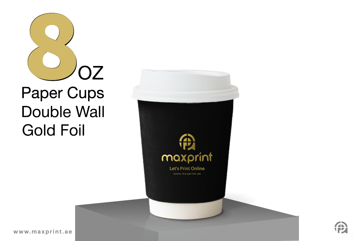 2000 كوب ورقي دبل جدار 8 أونص بطباعة + فويل ذهبي
